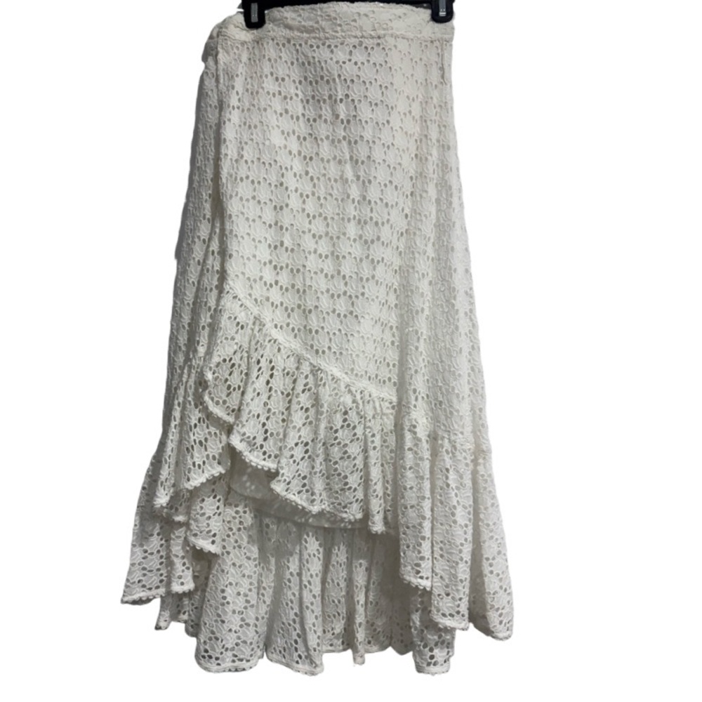 Polo by Ralph Lauren Cream Maxi Wrap Skirt Asymmetrical Ruffles